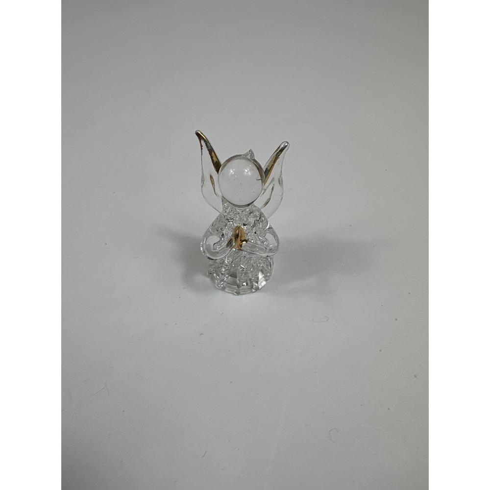 Handblown‎ Spun Glass Angel Figurine Gold Tipped Wings Heart Prayer 2 Inch
